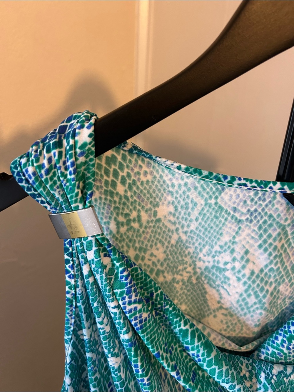 George Teal and Blue One-Shoulder Cowl Neck Dress - Picture 3 of 10